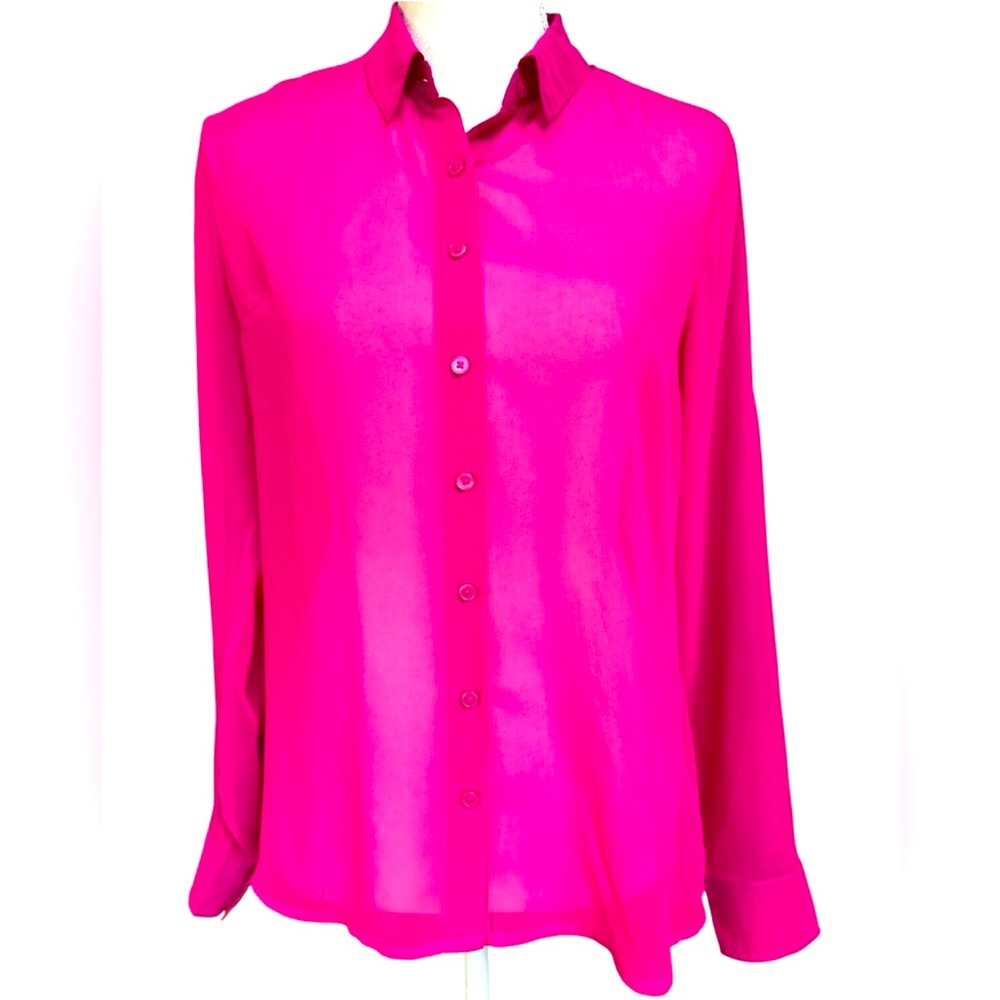 NWT Express Relaxed Portofino Sheer Fuchsia pink blouse top size L